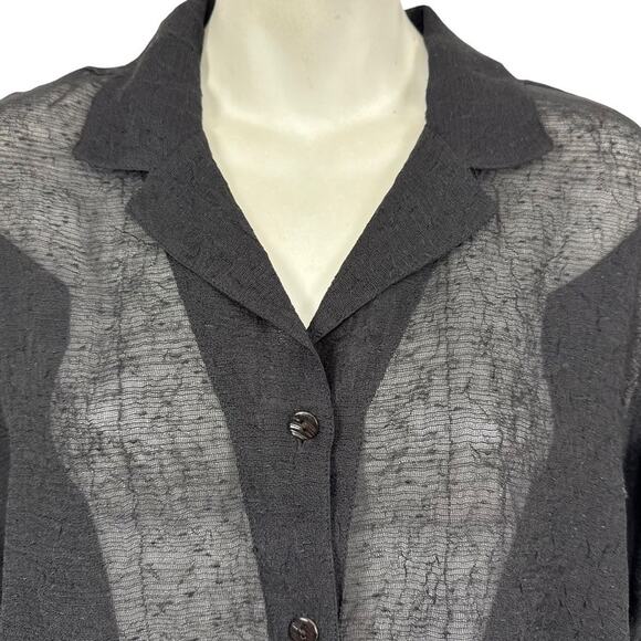 Chicos Design Womens Collared Solid Black Sheer Button Up Shirt Blouse Top 0/ S - Picture 5 of 16